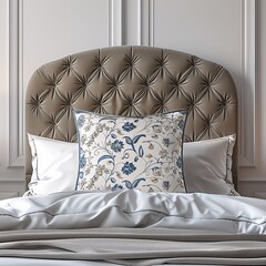 Vector mockup of a creative pillow design on a luxurious bed, showcasing intricate fabric textures, ideal for bedroom decor