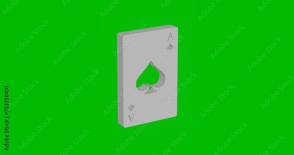 Poster animation of rotation of a white ace of spades card with shadow. simple and complex rotation. seamle