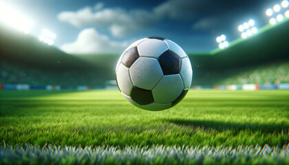 Fototapeta premium soccer ball on a football field, Generative Ai