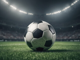 Fototapeta premium soccer ball on a football field, Generative Ai