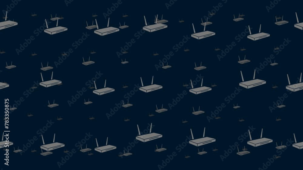 Poster router symbols float horizontally from left to right. parallax fly effect. floating symbols are loca