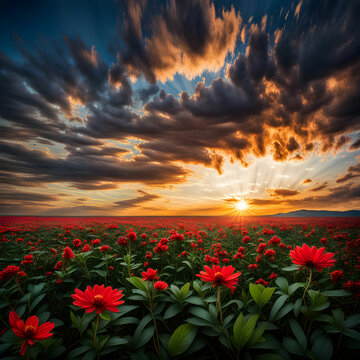 sunset over the field