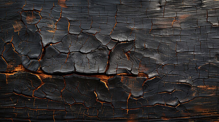 Heavily distressed coal-black burn finish on high-detail wood texture. Dark and rustic background concept for design and print