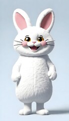 Cheerful White Rabbit Character Standing, Children's Illustration
