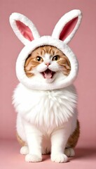 Adorable Feline in Bunny Ears Hood
