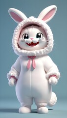 Adorable Cartoon Bunny in White Costume with Pink Details