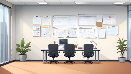 Functional Workspace with Organizational Wall Charts 