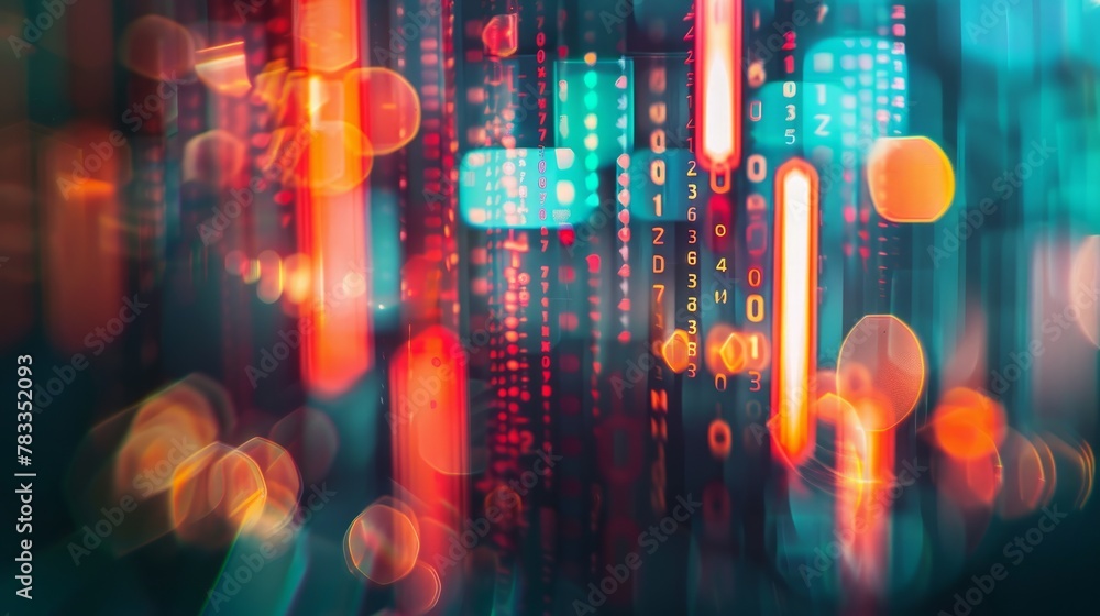 Poster abstract image of the world of finance and investments. colorful and bokeh effect. online finance an