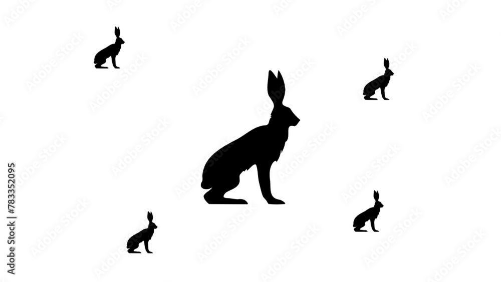 Poster zoom in and out animation the hare symbol. large black symbol in the center and four small symbols a