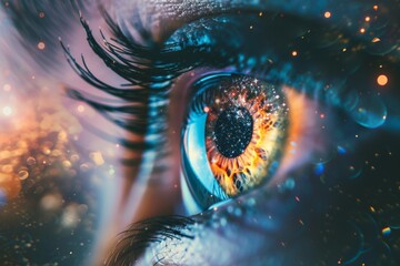 Close up of a persons blue eye - obrazy, fototapety, plakaty