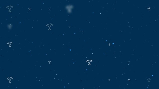 Template animation of evenly spaced crossed axes symbols of different sizes and opacity. Animation of transparency and size. Seamless looped 4k animation on dark blue background with stars
