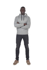 Obraz premium front view portrait of an african man standing and arms crossed on white background