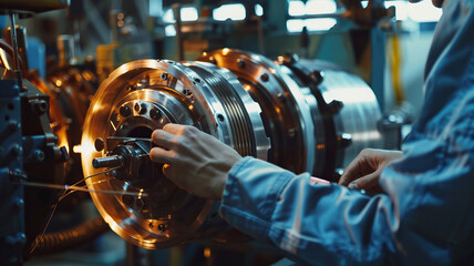 Industrial Engineer Inspecting Machinery in Manufacturing Plant
