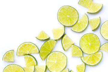 Fresh lime slices on white background.