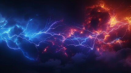Group of lightning strikes in the sky