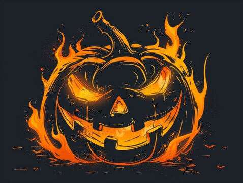 A halloween pumpkin with flames coming out of it. A magical creature made of fire.