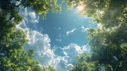Fototapeta na wymiar Sun Shines Through Clouds in Forest