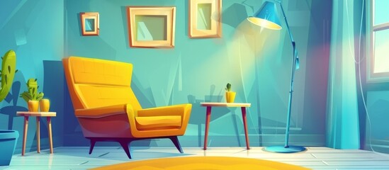 Yellow chair and table in a cozy living room setting