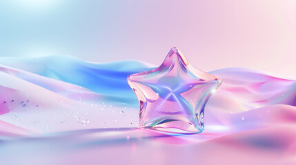 A 3d star icon, 3d icon, crystal glass material, mass effect, translucent material, light violet and light blue style, in surreal 3d landscape style