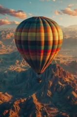 Hot Air Balloon Soaring Over Desert Landscape