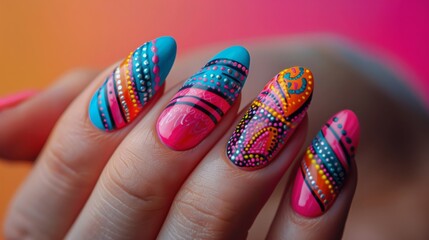 Womans Hand With Colorful Manicure