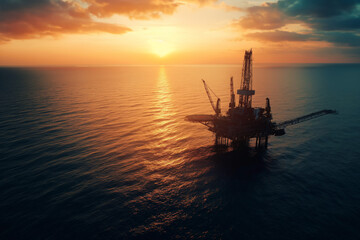 Oil Rig on Ocean During Sunset 