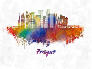 Fototapeta premium Prague skyline in watercolor