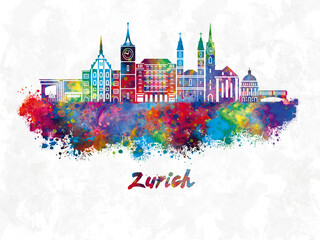 Zurich skyline in watercolor