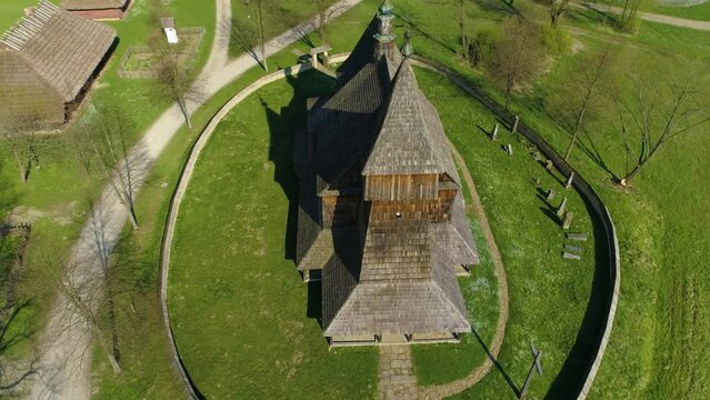 Skansen Wooden Sanok Church Aerial View Poland
