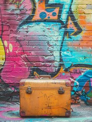 Luggage by graffiti wall