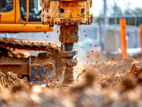 Powerful Drilling Machine in Action at Construction Site