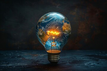 Earth World Hour Concept in Light Bulb. Generative AI