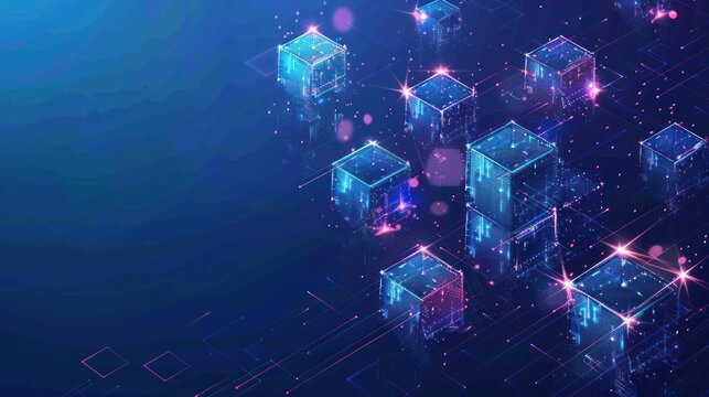 Abstract blockchain, futuristic technology. distributed data storage. Network connection technology. Cubes and squares