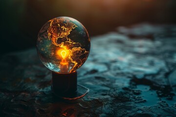 Global Illumination: Light Bulb With World Map. Generative AI