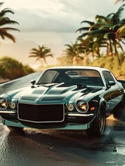 Classic and Vintage Car in Beautiful Natural Place AI Generated