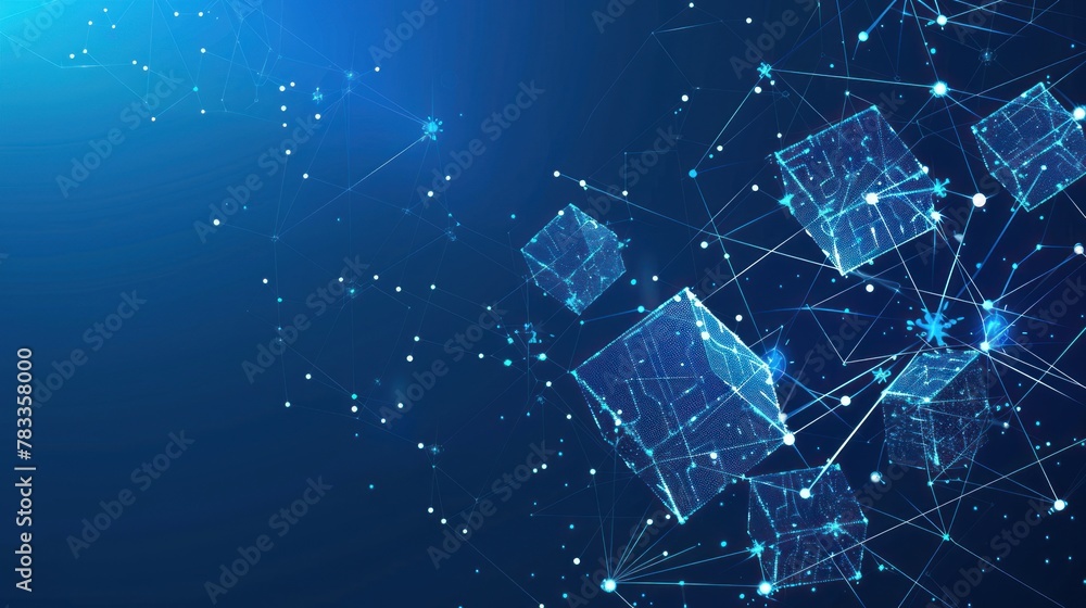 Poster network connection technology. cubes and squares