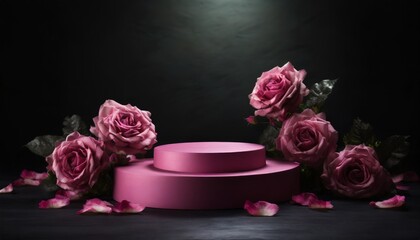 pink podium with roses around