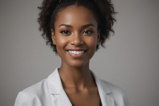 portrait of a smiling woman, portrait of a female doctor, a smiling happy black woman doctor poses for a picture, medical worker