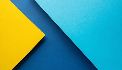 abstract color papers geometry flat lay composition background with blue and yellow tones