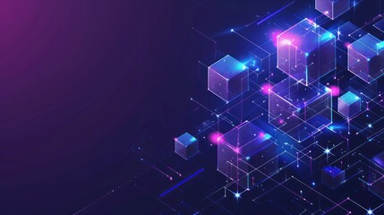 Abstract blockchain, futuristic technology. distributed data storage. Network connection technology. Cubes and squares