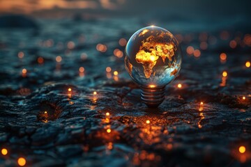 Global Enlightenment: A Light Bulb With a World Map. Generative AI