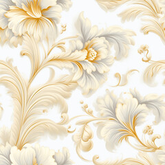 Fototapeta na wymiar luxurious golden floral wallpaper on a white seamless background, textile design, digital art, interior design