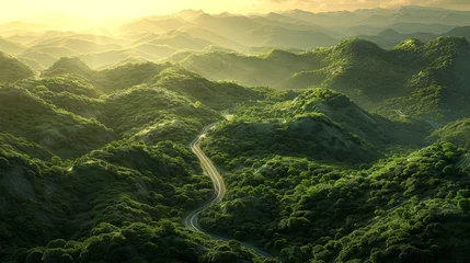 Fotobehang Aerial view of winding road in the mountains © BrandwayArt