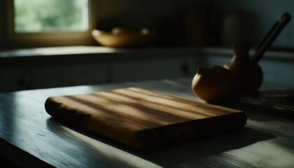 wooden cutting board on white kitchen table