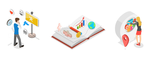 3D Isometric Flat  Illustration of Brand Position, Company Identity, Promotional Campaign