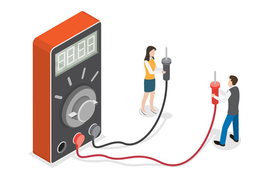 3D Isometric Flat  Illustration of Digital Multimeter, Electrical Measuring Tool