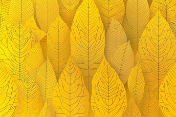 Group of yellow leaves on yellow background