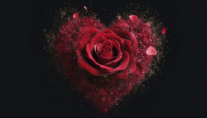 red rose heart shaped dispersion on black background - Powered by Adobe