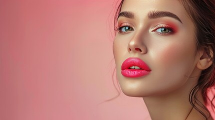 Fototapeta premium Woman With Blue Eyes on Pink Background