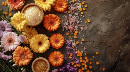 Close Up of Flowers on a Table - obrazy, fototapety, plakaty